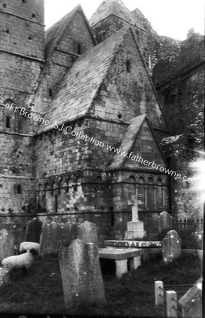 CORMAC'S CHAPEL FROM E.SHOWING MODERN STONE WORK ENTERING THE APSE RECESS